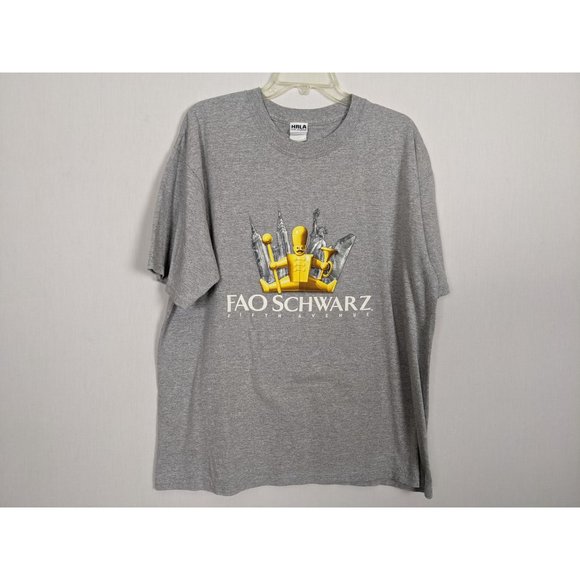 Vintage HRLA Los Angeles short sleeved FAO SCHWARZ Fifth Avenue gray TShirt - Picture 1 of 6